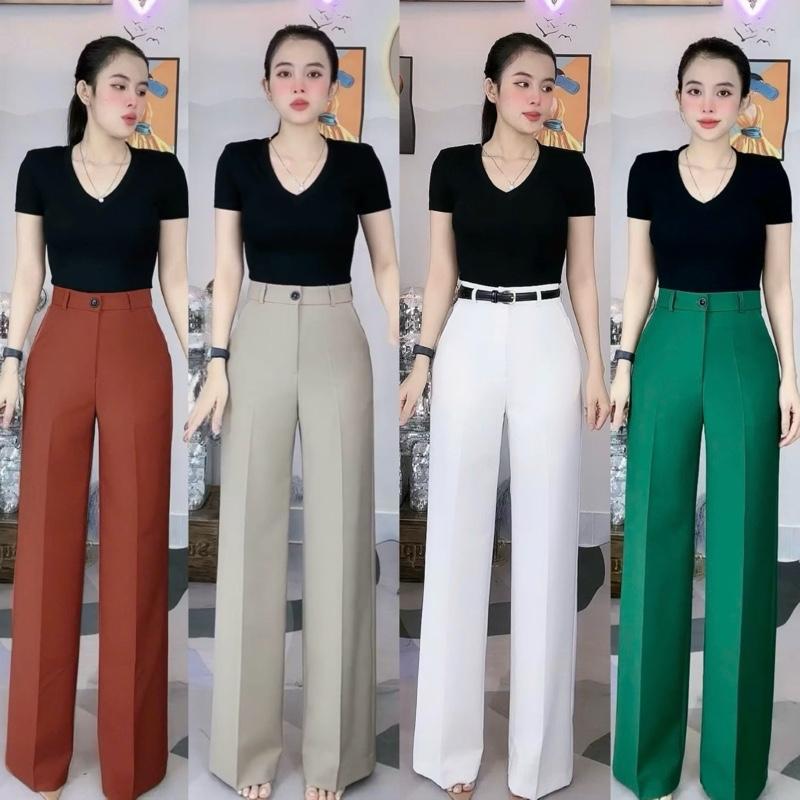 T135- Dài 103cm,ống 25cm Quần ống suông cotton Hàn cạp cao Mộc She