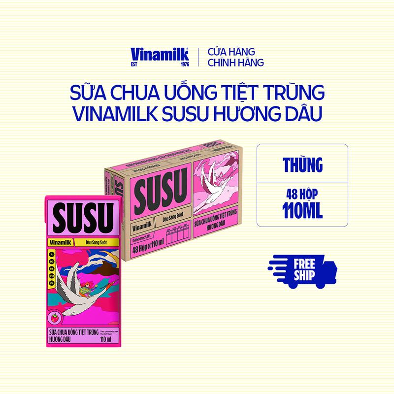 Sữa chua uống hương dâu Vinamilk Susu - Thùng 48 hộp 110ml