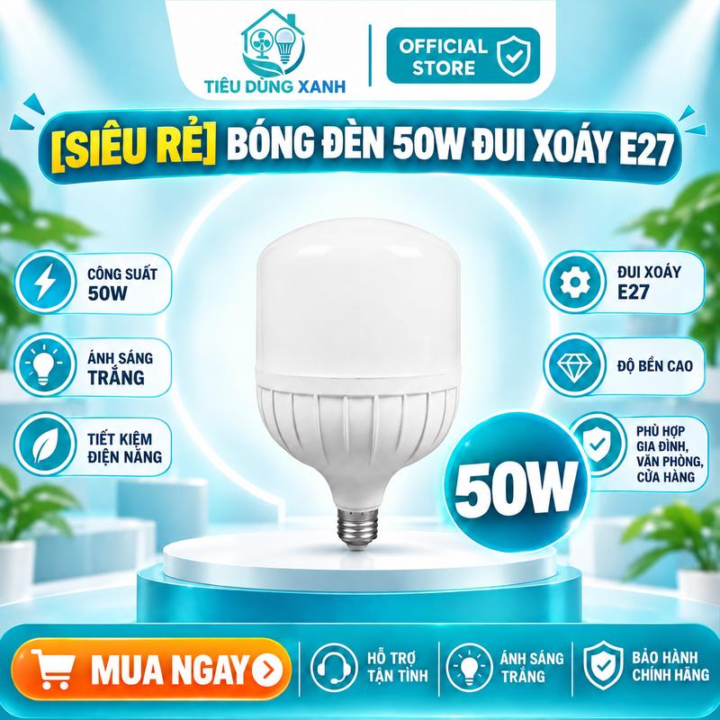 Bóng Đèn Led 50W Đui Đèn E27 Chống Nước Ánh Sáng Trắng 6500k Tiêu Dùng Xanh