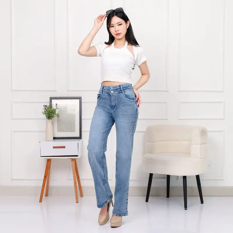 GoJeans MILEA - Celana Jeans Wanita Highwaist Kulot MILEA Kancing 2 Destroy - Size 27-34 - SNOW celana kulot standard 1