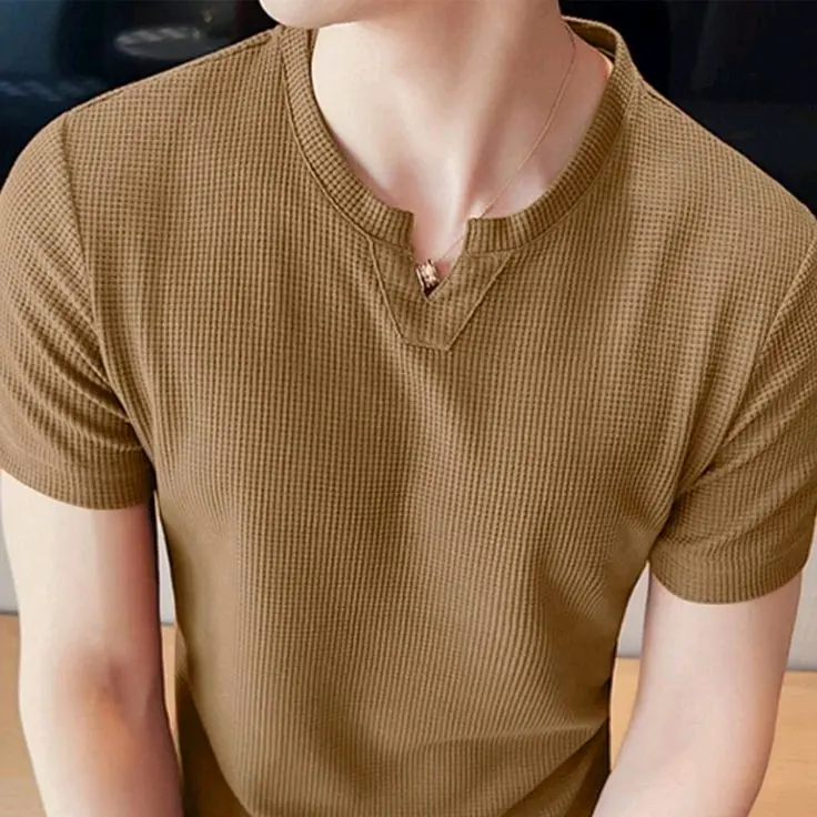 kaos V Neck waffle pria Terlaris / Kaos V Neck waffle pria Lengan pendek / baju Kaos V Neck waffle pria Terbaru / Kaos Waffle pria premium / Kaos knit waffle 5