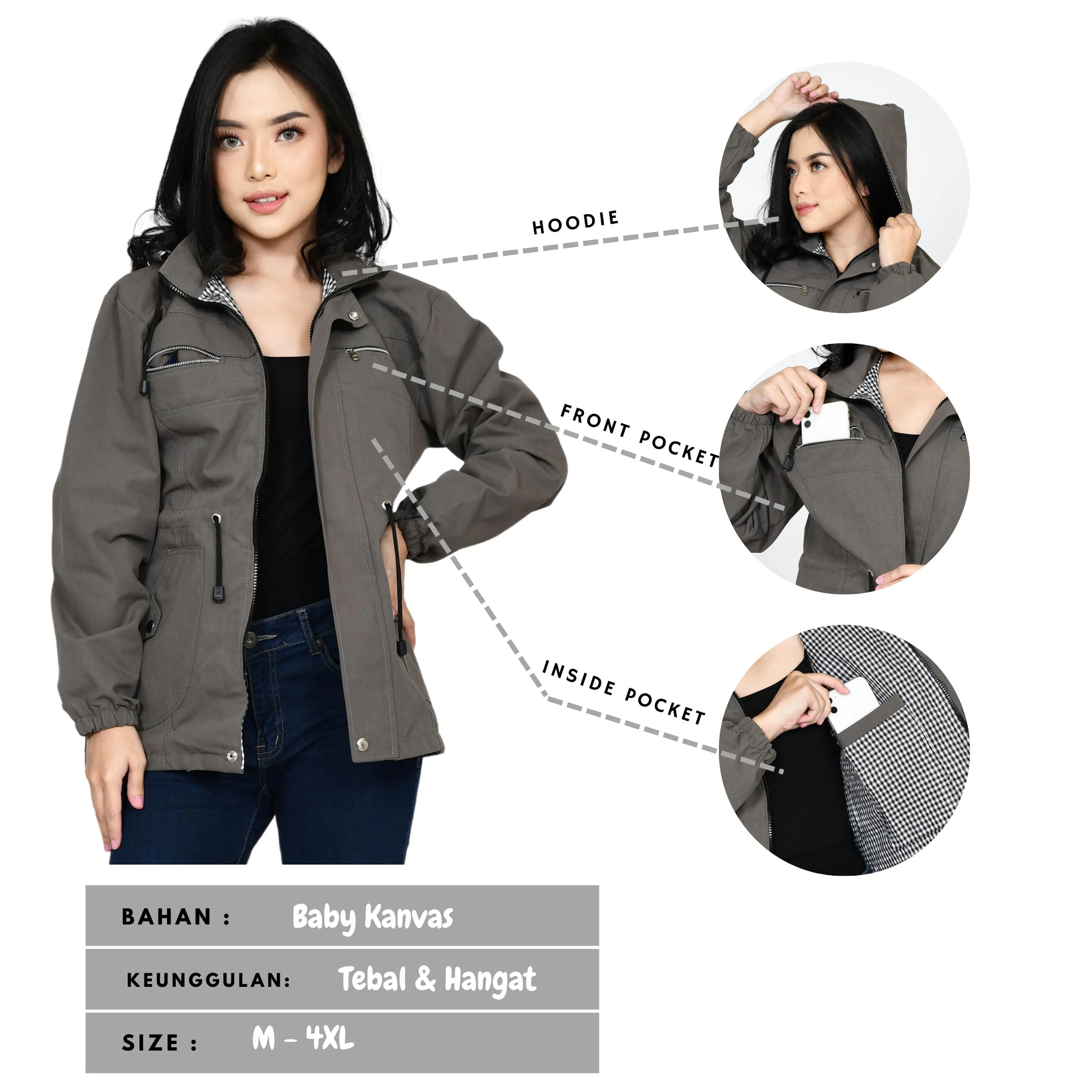 Armous Jaket Parka Wanita Bolak Balik Model Korean Style Bahan Canvas Tebal Premium korea