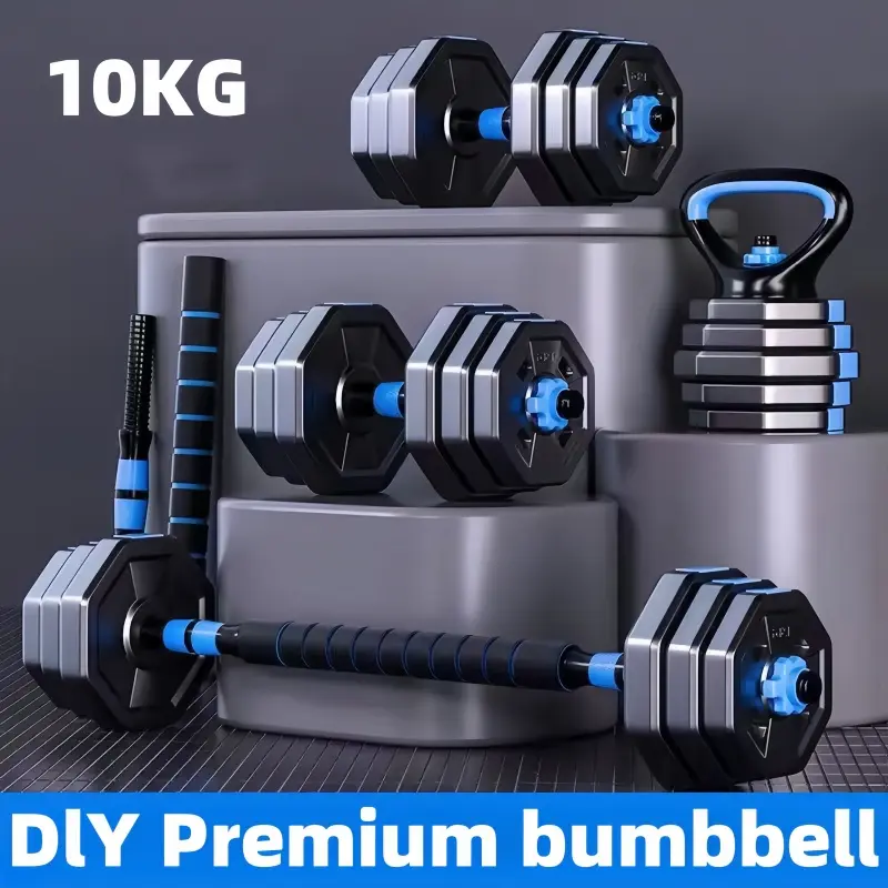 10KG Barbell Dumbbell Set for Gym and Home Exercise with Multiple Combinations - Black+Blue ABS/Metal