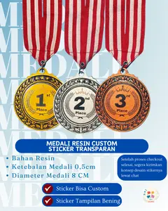 Medali Resin Custom Sticker Transparan Hadiah Penghargaan Souvenir Lomba Plus Tali