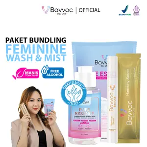 BAVVOC 2in1 - Pure Essence Feminine Hygiene Wash Sabun Pembersih Kewanitaan Ekstrak Propolis, Manjakani + Niacinamide & Spray Wanita Wangi Vanilla Non Alkohol