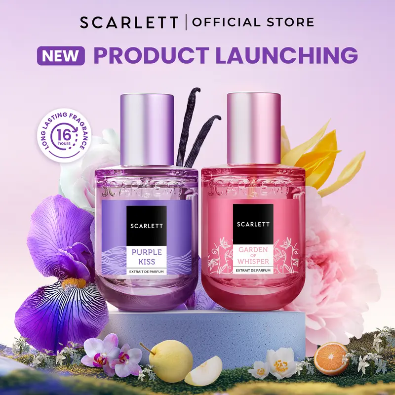 Scarlett Whitening Eau De Parfum Bundle 30 ML Parfum Wangi Soft Tahan Lama Best Seller - Dreamy / Sweet Memories / Euphoria / Velvet Rouge / Biru Samudra / Banana Fusion / Caramel Latte / Garden of Whisper / Jolly / Wanita / Pria / Unisex 2
