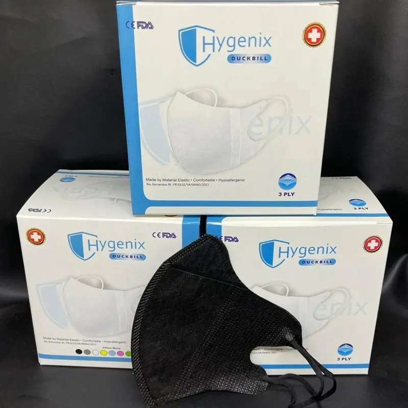 Masker Duckbill Earloop Dewasa 3ply Hygenix Emboss isi 50pcs Kemenkes 1