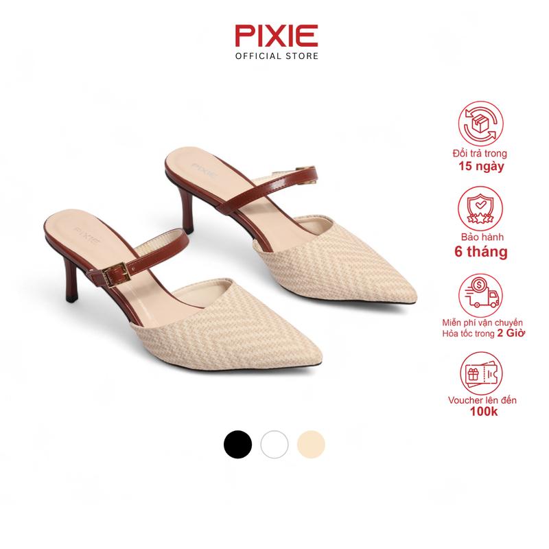 XẢ KHO Form nhỏ Giày sục cao gót nữ 6cm kiểu quai ngang Pixie H360