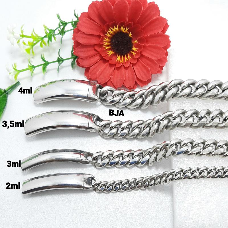 BKY_ Gelang Rantai Baja Putih Model Slop Pria Anti Karat Anti Luntur 0