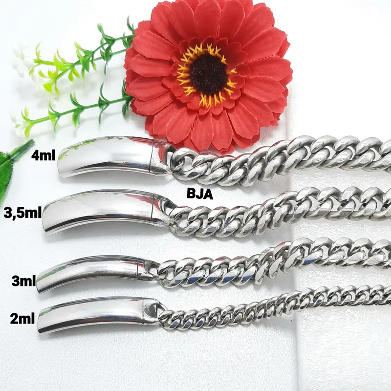 BKY_ Gelang Rantai Baja Putih Model Slop Pria Anti Karat Anti Luntur 0
