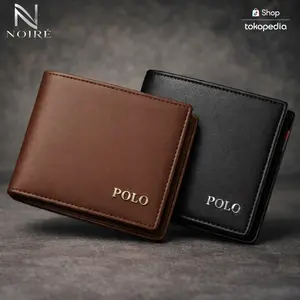DOMPET POLO KULIT PU WARNA HITAM COKELAT PRIA KEREN ELEGAN Bahan Berkualitas Tinggi Desain Stylish Modern Size 5 Inchi Bifold Lipat Dua Interior Compartment Photo Holder Card Holder