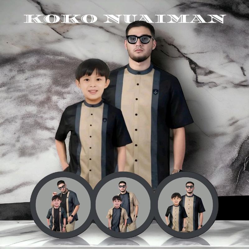 Baju koko kurta couple nuaiman ayah anak lengan pendek  terlaris Best seller sarimbit kombinas tiga warna hitam abu coksu noaiman 0