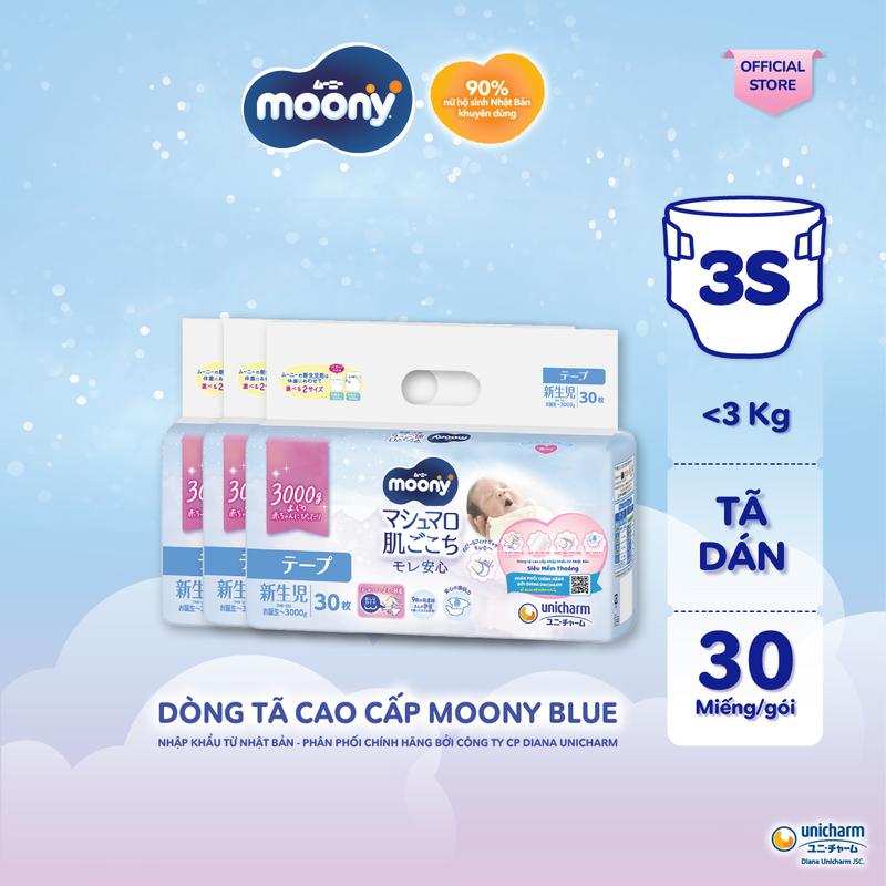Tã/bỉm dán cao cấp Moony 3S dành cho trẻ sơ sinh dưới 3kg