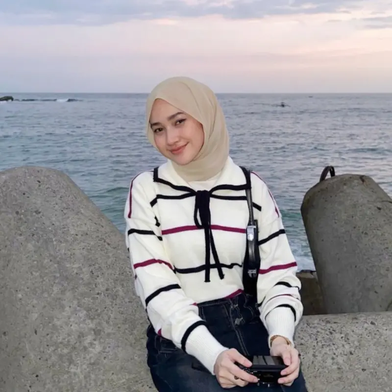 NUNANE.ID -Sweater Rajut two tone striped - Atasan Blouse Wanita  polo pita Motif Garis Korean Style DAVIRA 0
