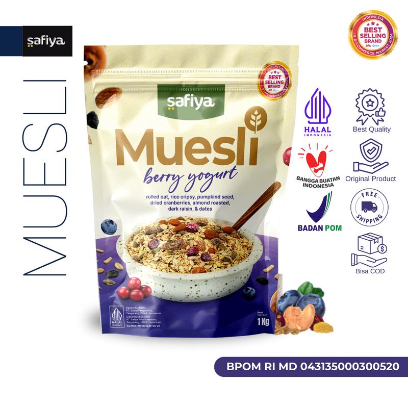 Safiya Muesli Berry Yogurt 1 Kg With Almond Sereal Oatmeal Premium 1