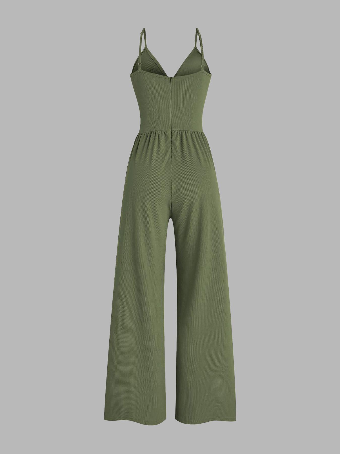 Women's Solid Plicated Ribbed Wide Leg Cami Jumpsuit, Summer Outfits 2024, Casual Sleeveless Spaghetti Strap High Waist Jumpsuit for Daily Wear Women's Solid Plicated Ribbed Wide Leg Cami Jumpsuit, Summer Outfits 2024, Casual Sleeveless Spaghetti Strap High Waist Jumpsuit for Daily Wear