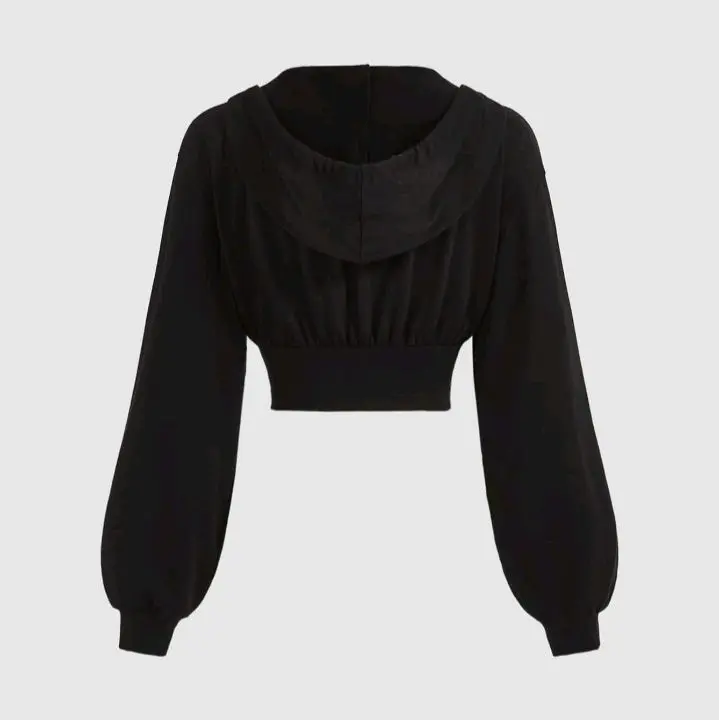 Sweater Crop Polos Basic Wanita - Hitam, Panjang - Dewasa, Serut Depan Padat Masakini Terbaru - Oversize, Lembut, Crewneck, Fleece Sweatshirt Nyaman 5