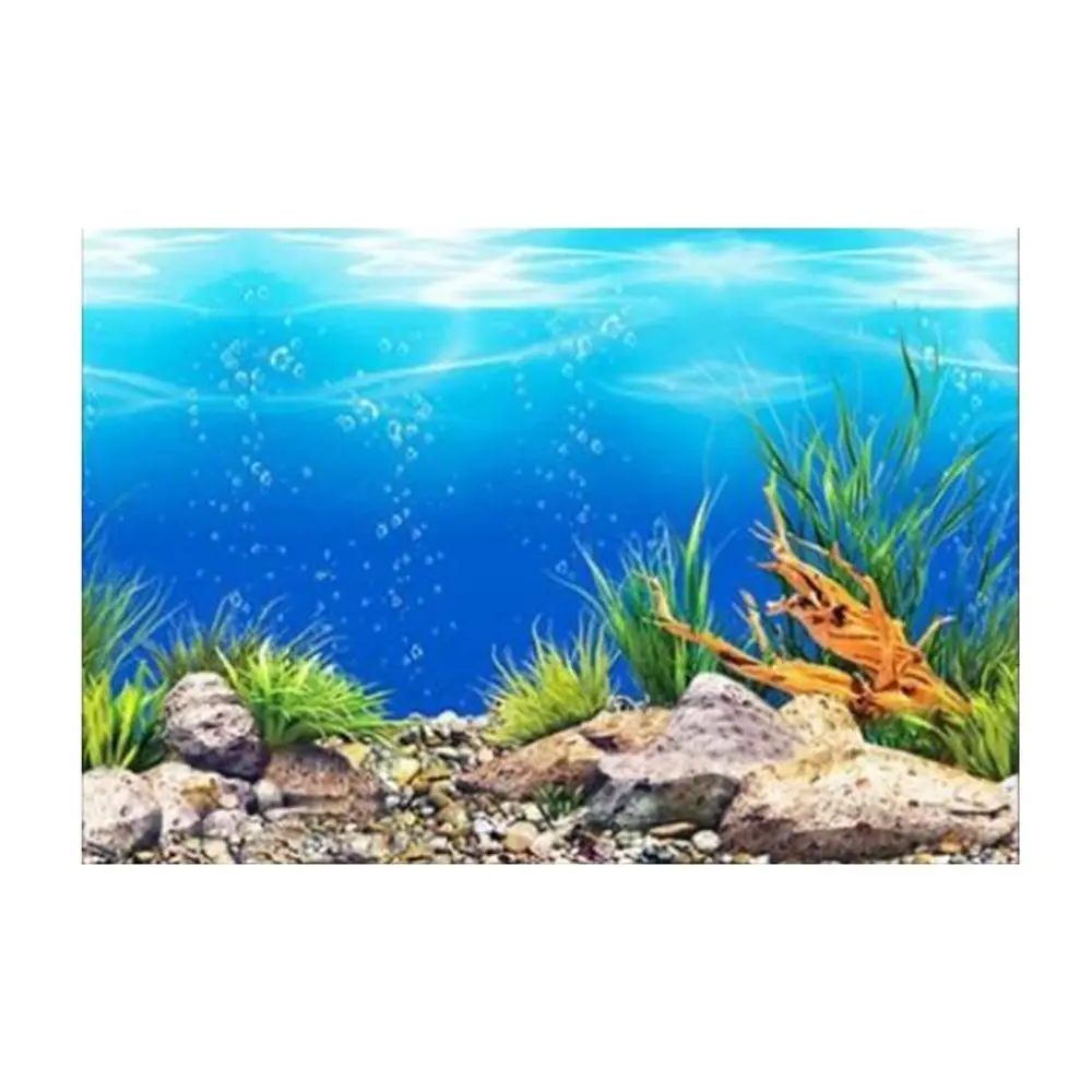 Fish Tank 3D Effect Ocean Background, PVC Adhesive Underwater World Aquarium Decor Waterproof Backdrop Poster Wallpaper Landscape Sticker