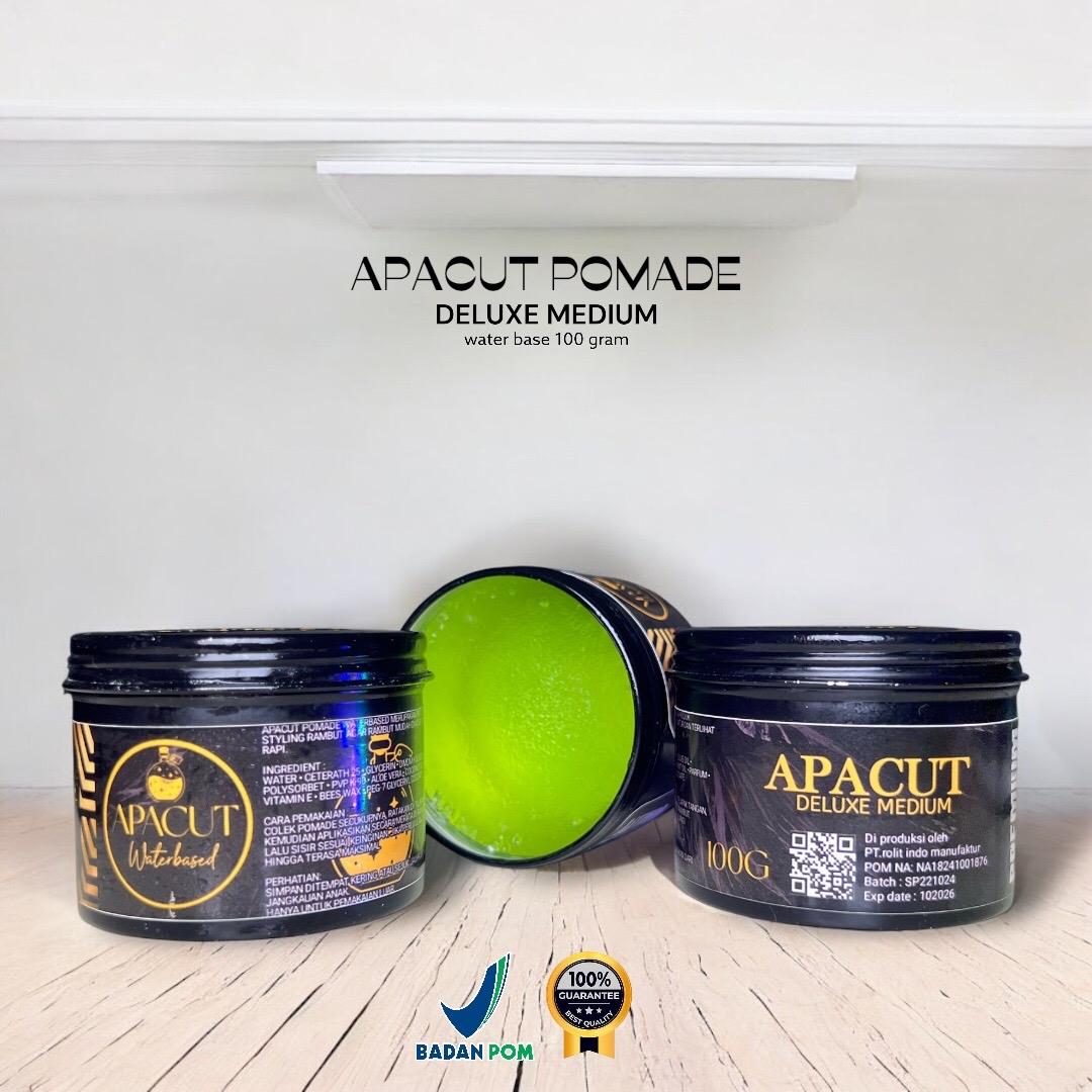 APACUT Pomade Deluxe Medium 100 gram Water Base Styling Rambut Tampil Rapi dan Klimis Mudah Dibersihkan
