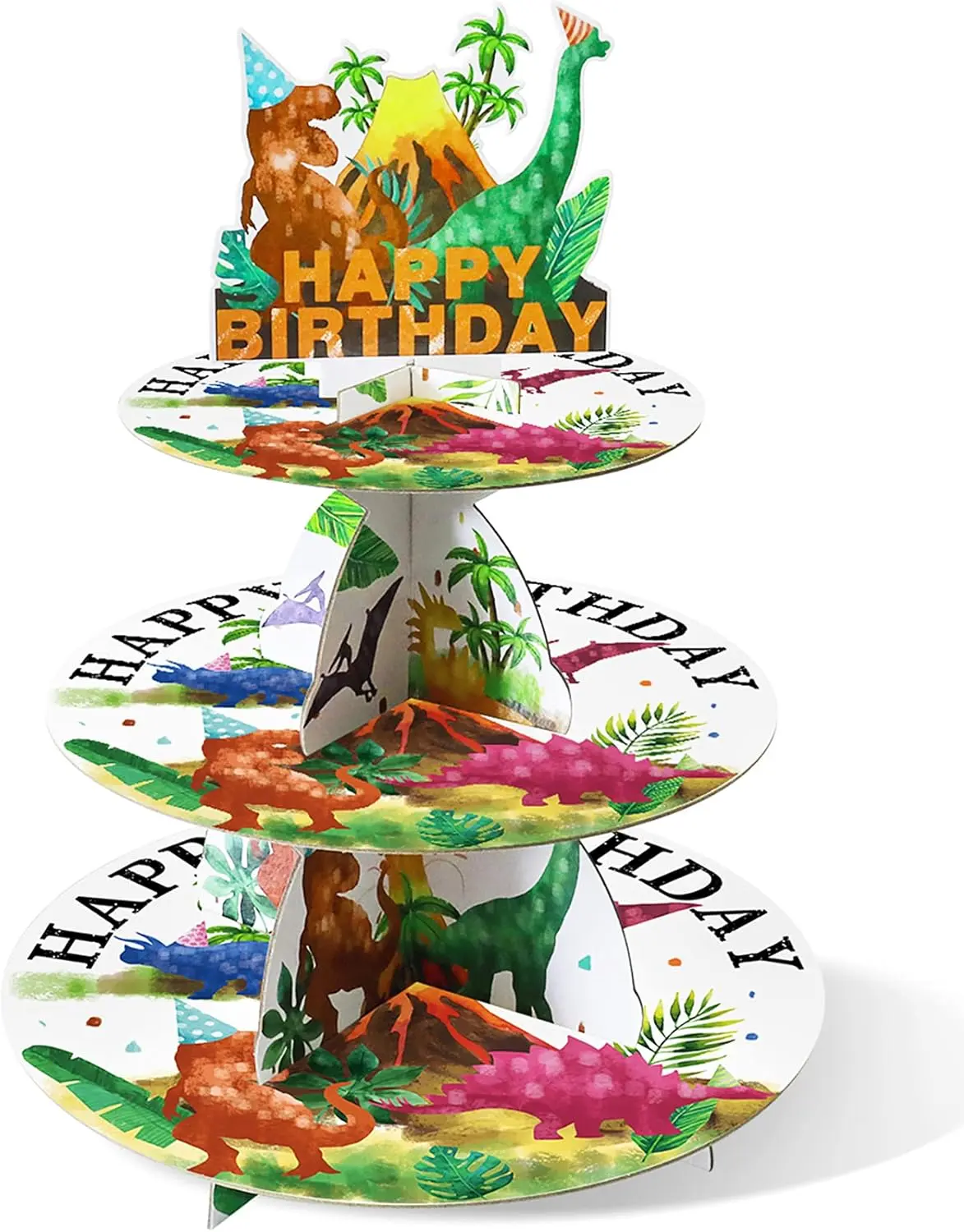 Nifasniy Watercolor Dinosaur Cupcake Stand Birthday Party Decorations 3-Tier Cake Cupcake Holder for Kids Boy Theme Party Decor Tray Tower Dessert Serving Cardboard Organiser Rack mini  christmas maloi  plastic