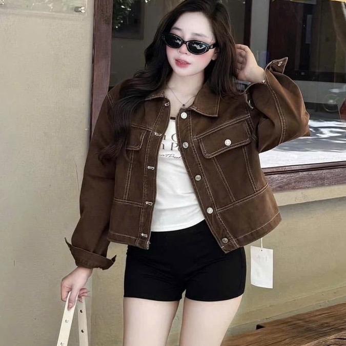 TIENSTYLE - Áo Khoác Jean Nữ Thêu Viền Chỉ Nổi 6 Màu Tay Rộng Form Lửng Nắp Túi 6 Màu Chất Jean Mềm Đứng Form Thời Trang Áo Khoác Đẹp Girl Phố