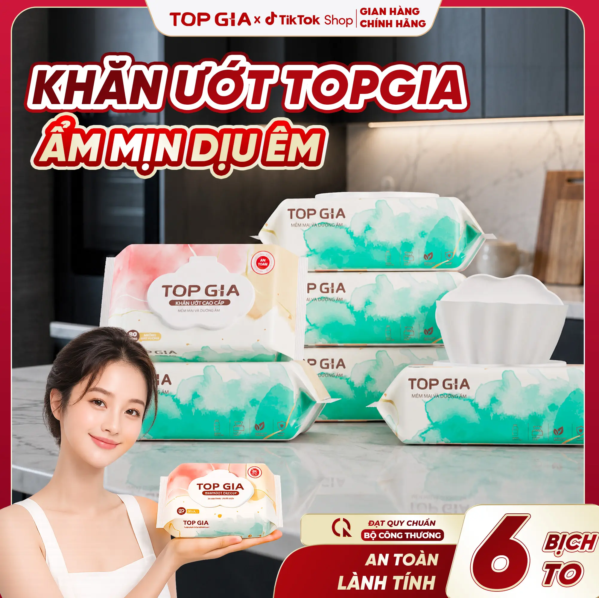 ( KHĂN ƯỚT TOPGIA KHÔNG CỒN , KHÔNG MÙI HƯƠNG LIỆU ) Thùng Khăn Ướt TOPGIA 6 Bịch 80 Tờ, Khăn Ướt Ban Mai Mềm Mại Rút An Toàn Lành Tính, Khăn Ướt Đa Năng Để Bàn ĐẠT QUY CHUẨN CỦA BỘ CÔNG THƯƠNG (KU) #khanuot #topgia #khangiayuot