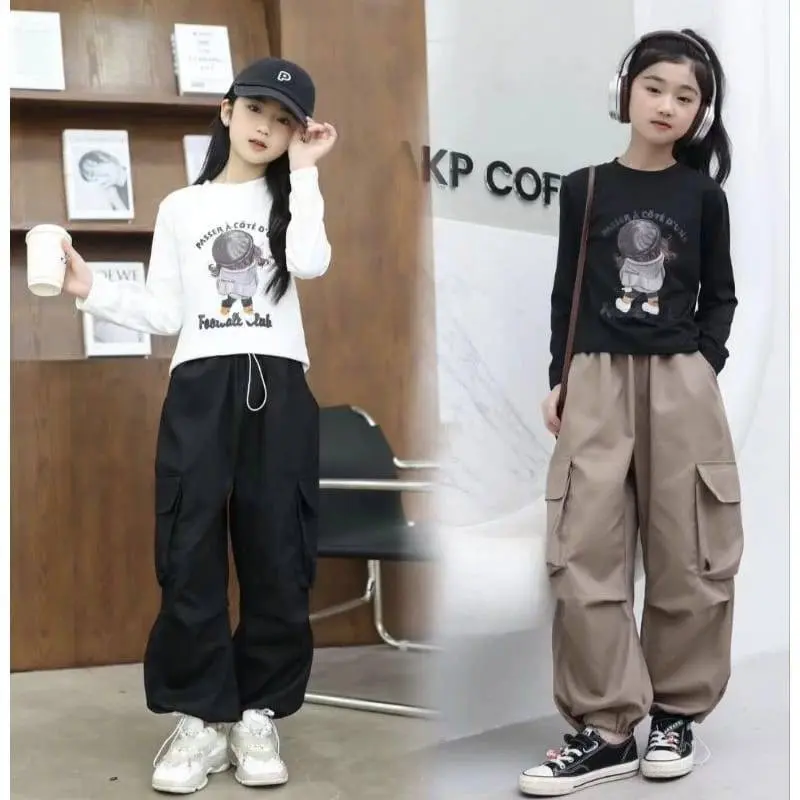 Celana Panjang Cargo High Waist Anak  Usia 7-12 Tahun - Cargo Loose Pants Fashion Fashion celana  anak perempuan celana cargo  anak 5