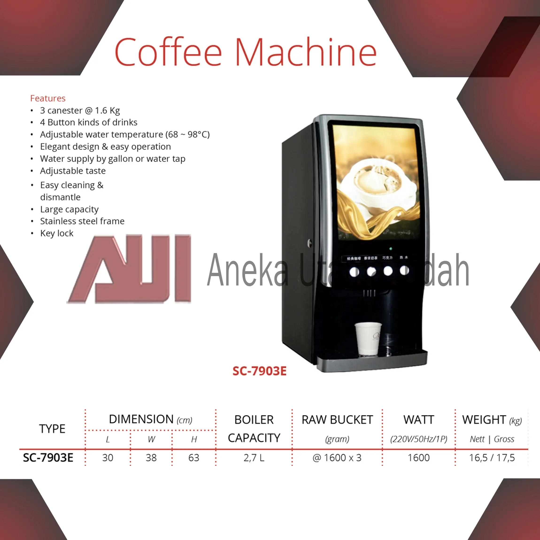 GETRA SC-7903E Coffee Machine / Mesin Dispenser Pembuat Minuman Mix Kopi Otomatis