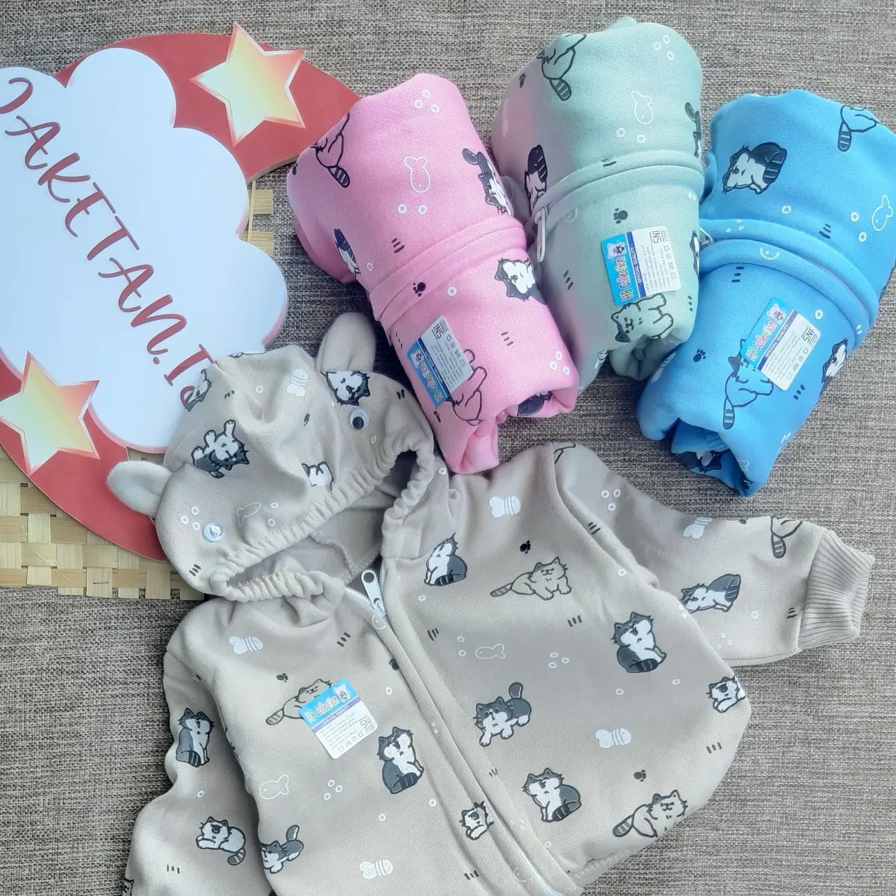 Jaketan-jaket bayi karakter kucing usia 0-7 bulan, MAX bb 7 KG