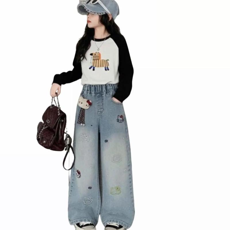   16-50kg  Quần jean bé gái màu xanh dương họa tiết nổi bật bé rất thích  mã HoaM90  quan  jean  begai quần  jean  lưng  thun  cho  bé 