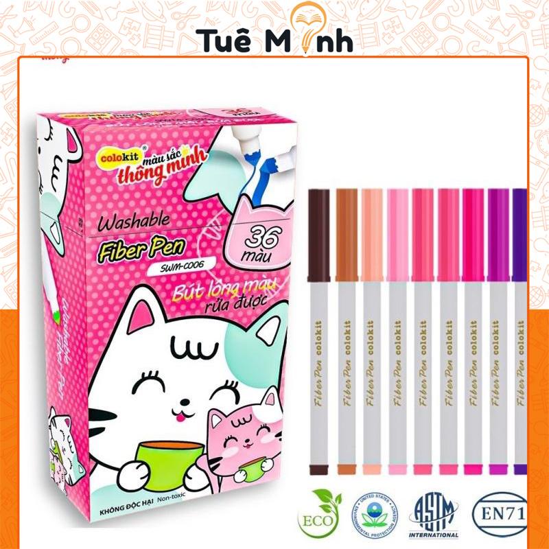 Bút Fiber Pen Colokit SWM-C006 36 màu ngòi nón rửa được bút viết Calligraphy tô màu nét thanh nét đậm Thiên Long