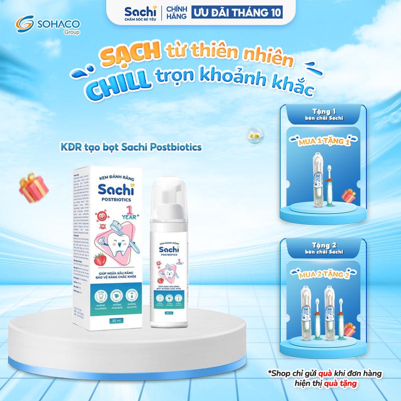 [GMV] Kem đánh răng Sachi Postbiotics 80ml dạng bọt hỗ trợ làm sạch, trắng răng, ngừa sâu răng, khử mùi hôi miệng cho bé