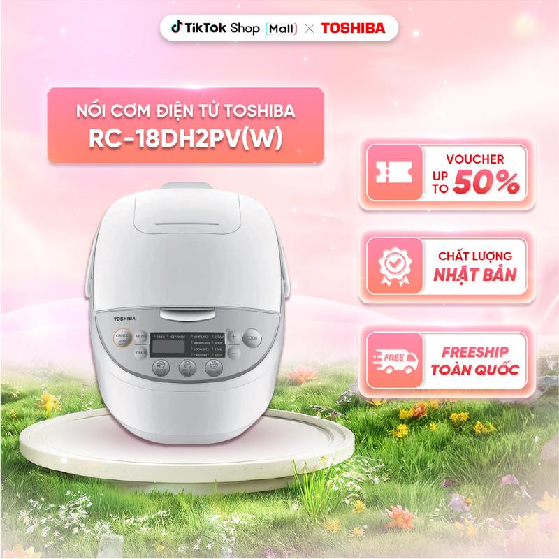 Nồi cơm điện tử Toshiba RC-18DH2PV(W) - 1.8L - Phù hợp 4-6 người - Lòng nồi dày 2.2mm chống dính - 11 chương trình nấu tự động - Hàng chính hãng bảo hành 12 tháng