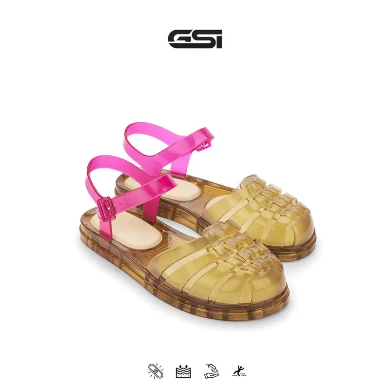 【GSI Shoes】Sandal Wanita Sandal Slop Flat Jelly Transparan Tali Belakang Fashion Wanita Empuk Ringan dan Nyaman Sendal Karet 2