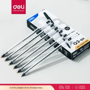Deli Ballpoint Pen EQX -  [1 LUSIN] Pulpen Bolpoin 0.7mm- 1.0 mm, Penulisan Halus & Nyaman, Tinta Anti Luntur, Ideal untuk Sekolah, Kantor & Keperluan Harian tanpa kabel twinstar biru