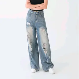 wide leg jeans celana panjang Highwaist jeans wanita kulot loosepant  longgar kekinian baggy losse jeans sobek ripped retro style korean Nyaman