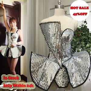 New Style Handmade Silver Reflective Lens Jazz Dance Costume Ds Sequins Light Stage Show Style Bodysuit Festival Outfit DN9330