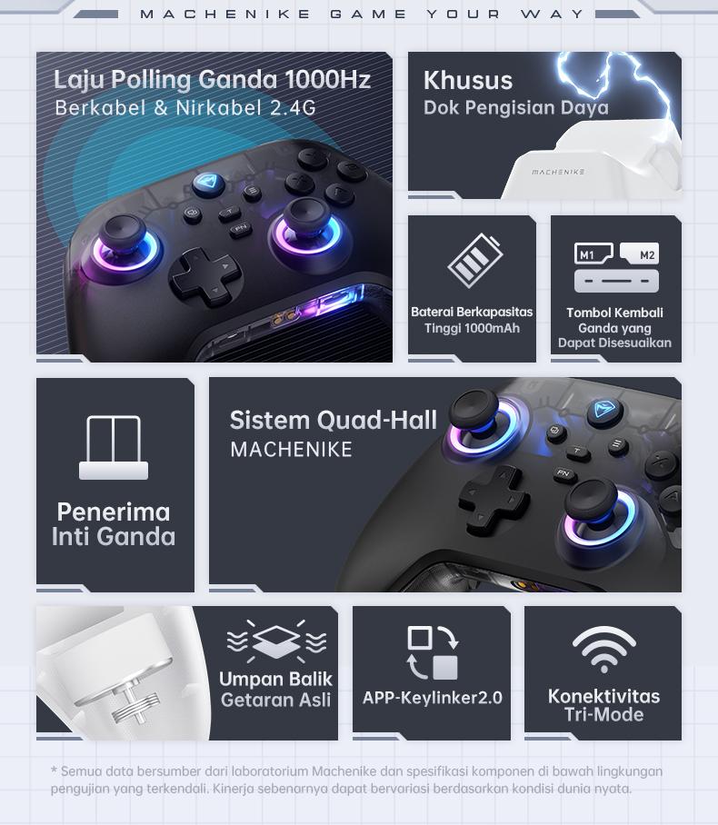 Machenike G3 V2 Wireless Gaming Controller With Dock Pengisian Tri-Mode Bluetooth Baterai 1000mAh Hall Effect Trigger Joystick Gamepad untuk Switch Steam PC