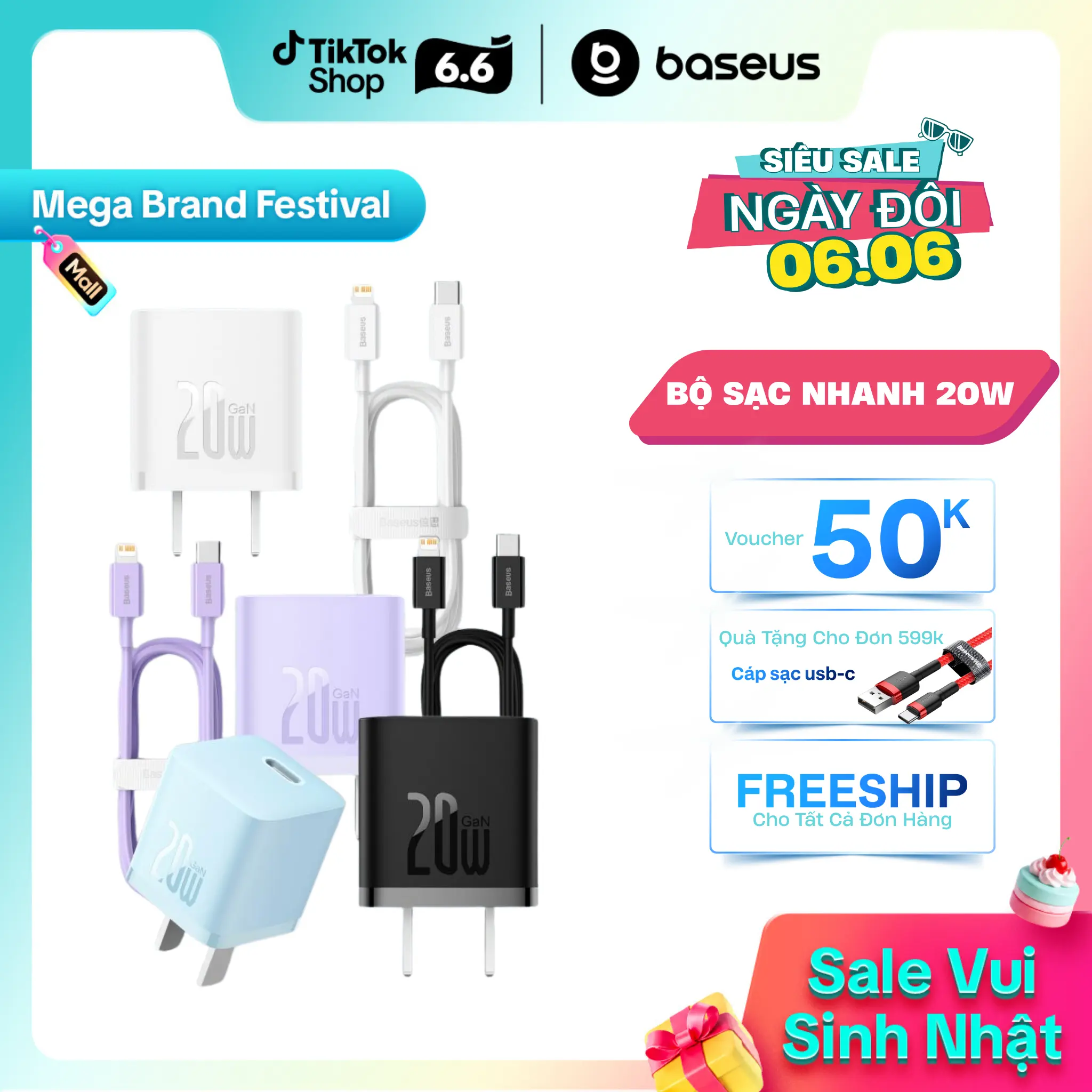 BỘ SẠC NHANH Baseus 20W GaN5 cáp lightning dành cho Iphone 6 - 14/ Ipad Phụ Kiện