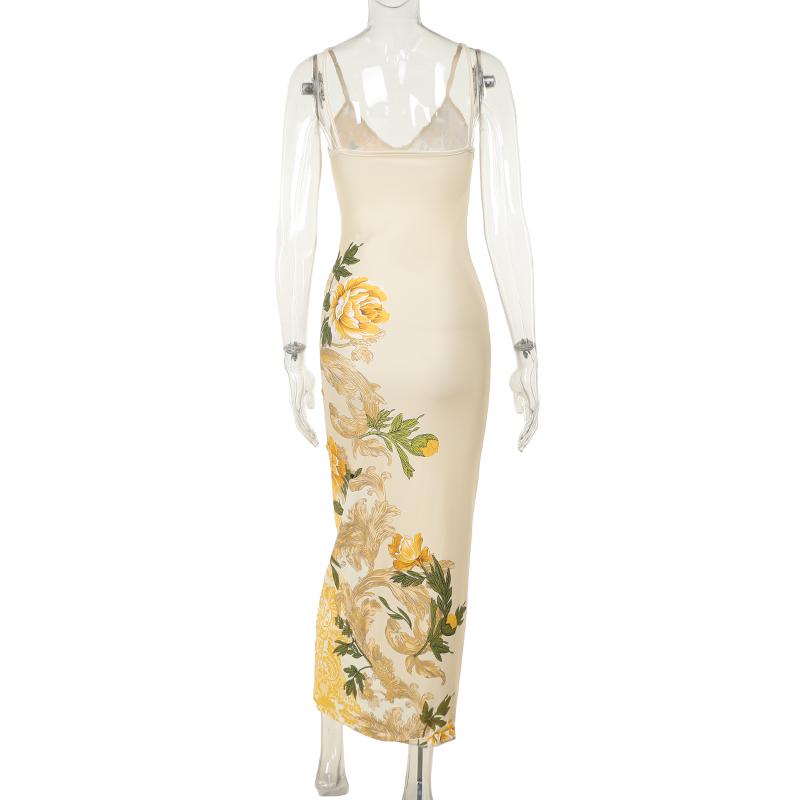 Product Introduction of Đầm Hoa Thường Ngày Dáng Ôm, Dây Đeo Spaghetti Thanh Lịch, Phong Cách Bodycon, Thích Hợp Cho Bữa Tiệc Ngày Lễ, JY23159TGO 21