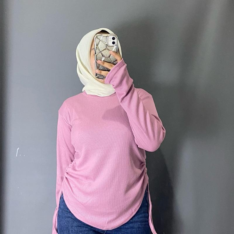 ATASA STEL KOREA SERUT SAMPING BODY TOP RIB PREMIUN BLOUSE KOREA POLOS 3