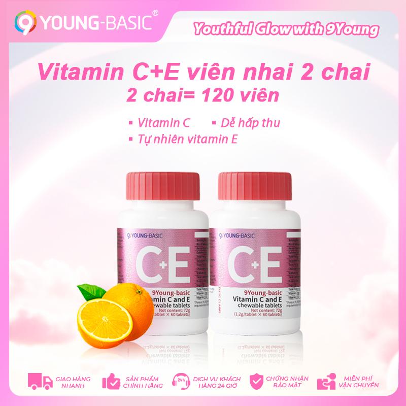 9YOUNG-BASIC FDA chứng nhận vitamin C+E viên nhai 2 chai,tổng cộng 1.2g x 120 viên 1 viên chứa VC 27.8 mg Tự nhiên vitamin E 2.82 mg,Bổ sung vitamin C ,Tự nhiên vitamin E,vitamin tổng hợp | Tỷ lệ khoa học