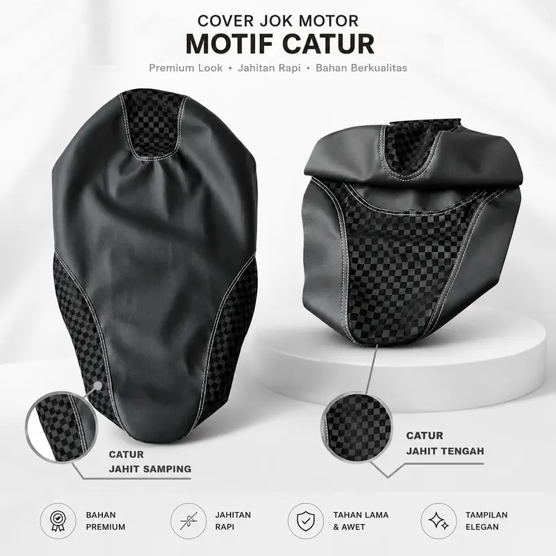 Kulit jok/sarung jok karbon 3D model jaitan samping & teggah bahan copy mbtech beat vario scopy dll termurah terlaris Motor Cover