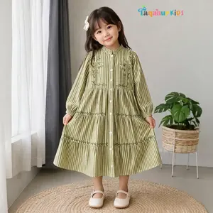 EXLUSIVE BABY VANYA - MIDI DRESS ANAK INARA DRESS BAHAN SYAKILA SALUR MOTIF BORDIR UNTUK USIA 1 - 10 TAHUN Fashion Perempuan