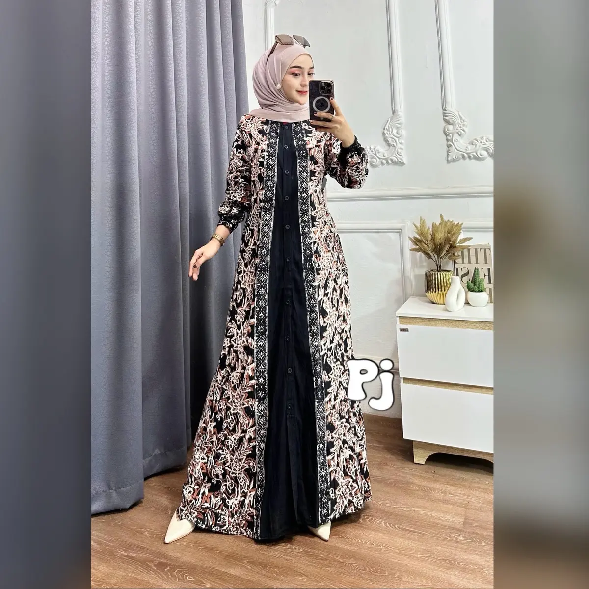Gamis Rayon Twill Muslim Gamis Kancing Wanita Cantik Gamis Batik Cap Malaman