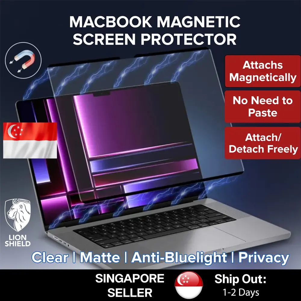 (SG) LionShield Macbook Air/Pro M3 M2 M1 Magnetic Screen Protector (13/14/15/16 Inch)