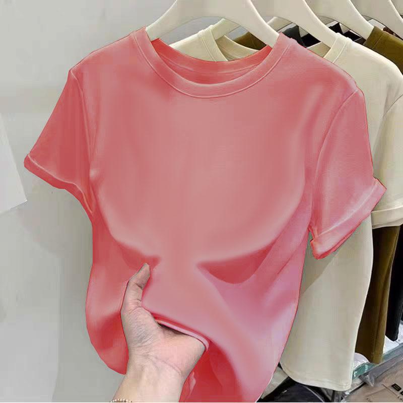 Áo Thun Ngắn Tay 100% Cotton Nguyên Chất, Màu Trơn Dành Cho Nữ, Dáng Rộng Rãi Và Dễ Phối Đồ, Cổ Tròn, Đế Vai Trước, Thích Hợp Cho Mùa Hè, Áo Trên 6