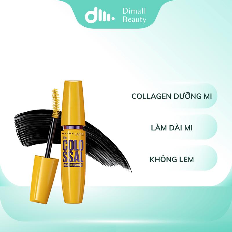 Mascara Maybelline Làm Dày Mi & Ngăn Rụng Mi Màu Đen 9.2ml Colossal Waterproof (Vàng) | Dimall Beauty