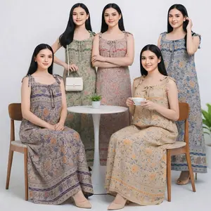 Yukensi Daster Mawar Maxi Bahan Rayon Premium LD 125cm PB 130cm Baju Tidur Panjang untuk Wanita dan Ibu Hamil Motif Nyaman Desain Santai