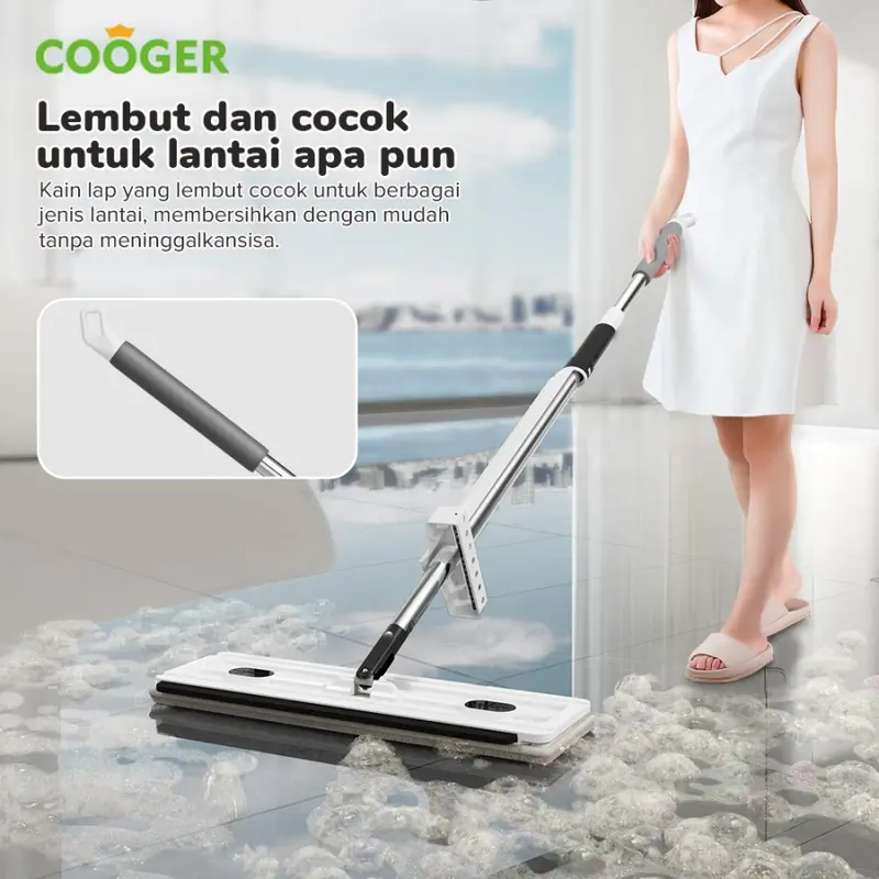 COOGER Electric Pel Lantai Jumbo Alat Pel Cuci Peras Otomatis Dengan Wiper Pel Kain Microfiber 7
